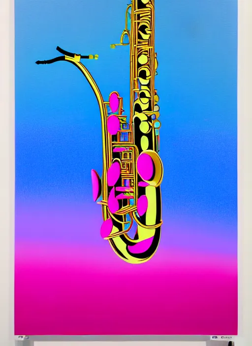 Prompt: saxophone by shusei nagaoka, kaws, david rudnick, airbrush on canvas, pastell colours, cell shaded, 8 k