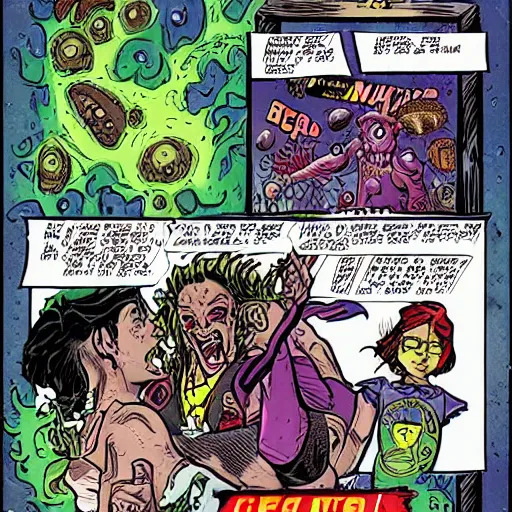 Image similar to action pack comic in style of Comix Zone, Lovecraftian horrors, cosmic horror