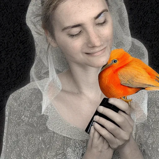 Prompt: woman with a bird, detailed digital photo art