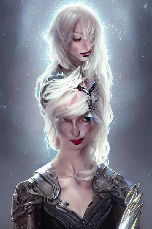 Image similar to portrait white hair knights of zodiac girl, sliver ice color reflected armor, in ruined agora of athens sunrise, ssci - fi and fantasy, intricate and very very beautiful and elegant, highly detailed, digital painting, artstation, concept art, smooth and sharp focus, illustration, art by tian zi and wlop and alphonse mucha