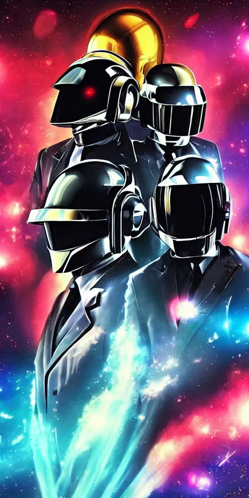 Prompt: Daft Punk above a spaceship