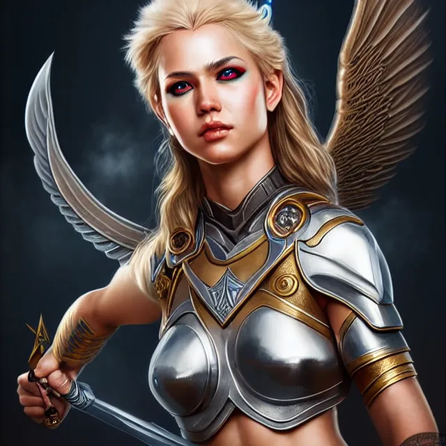 beautiful valkyrie warrior with light powers highly Stable