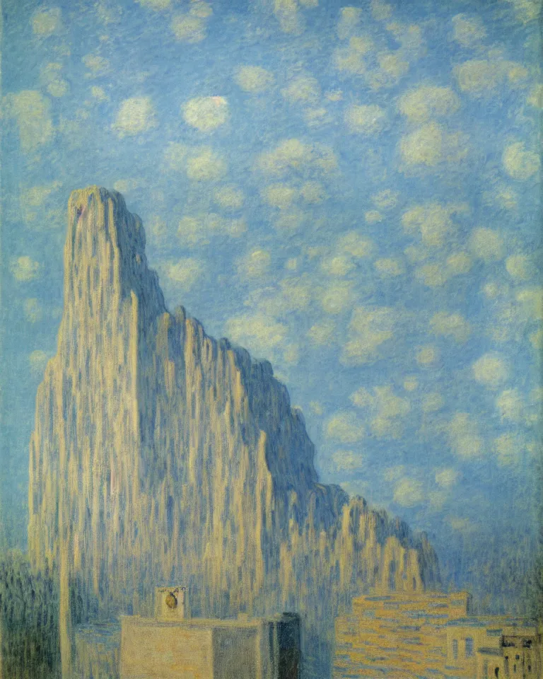 Prompt: achingly beautiful painting of incan urpu on baby blue background by rene magritte, monet, and turner. piranesi.