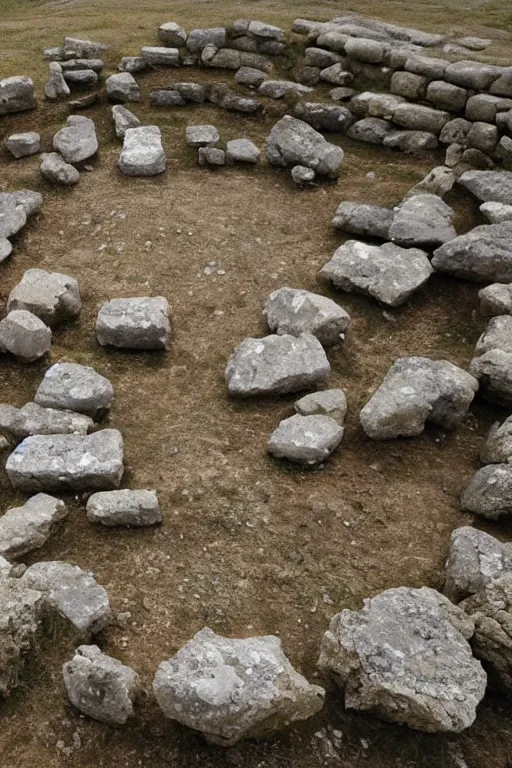 Prompt: 9,000-Year-Old Underground Settlement With Megalithic Stone Circle, Discovered Beneath The Mediterranean Sea