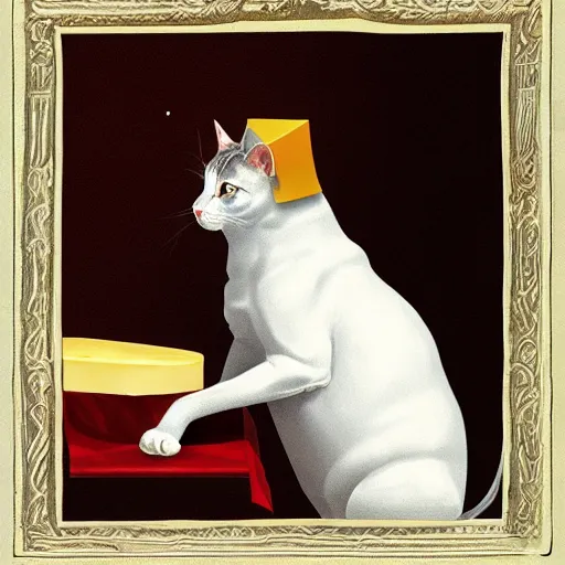 Prompt: napoleon as a cat holding a cheese digital concept art