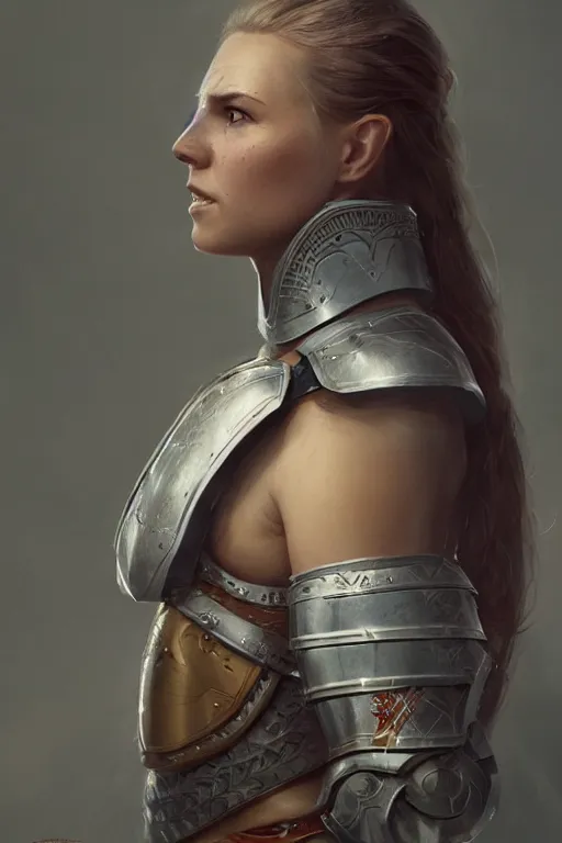 Prompt: beautiful young scandinavian woman with a half shaved undercut and a scar on her chin wearing full plate armor, HD, D&D 4k, 8k, incredibly detailed, intricate, masterpiece, digital illustration by greg rutkowski, trending on artstation