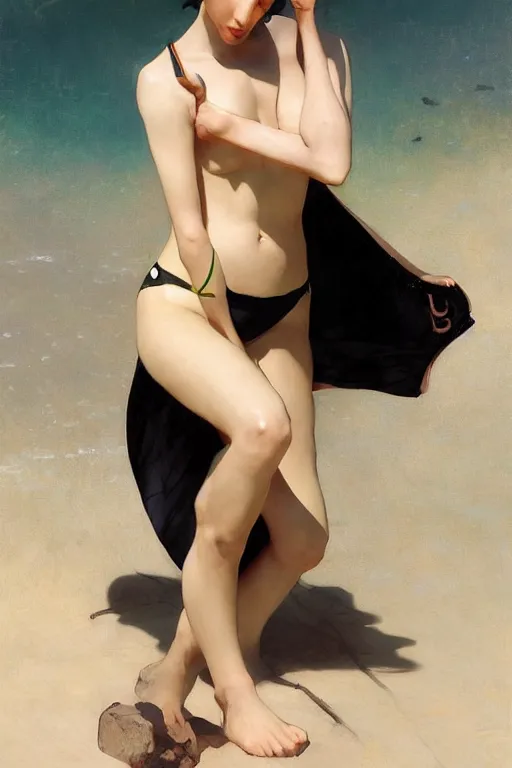 Image similar to nami, short blonde black hair, bikini, digital art from artstation by ruan jia and mandy jurgens and artgerm and william - adolphe bouguereau