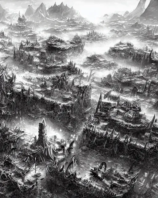 Image similar to the ivory fields, city of desert, buildings, black and white, environment art, fantasy art, landscape art, in the style of masami kurumada, illustration, epic, fantasy, intricate, hyper detailed, artstation, concept art, smooth, sharp focus, ray tracing