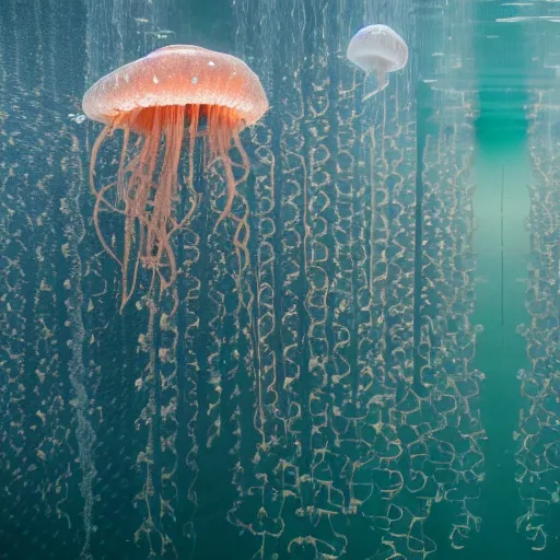Prompt: the city of berlin underwater with jellyfish