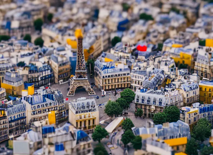 Image similar to tilt shift photo still of paris made of legos, studio lighting, 8 k, 1 6 mm f 1 6