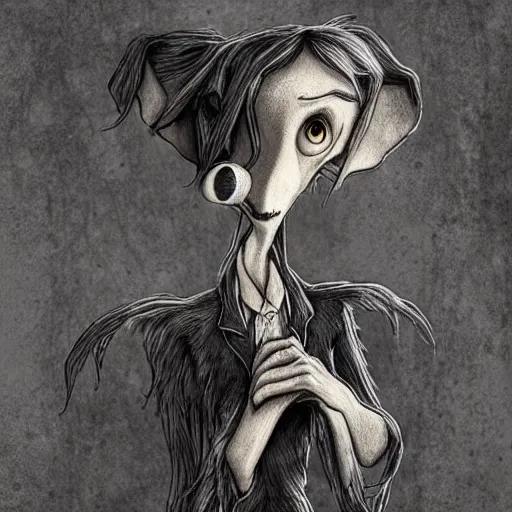 Prompt: grunge cartoon drawing of a cute dog by - michael karcz , in the style of corpse bride, loony toons style, horror themed, detailed, elegant, intricate