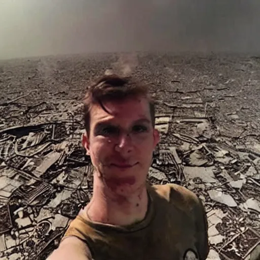 Image similar to the last selfie taken in the world. nuclear apocalypse, highly detailed,