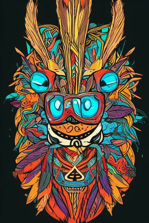 Image similar to animal mask totem roots flower tribal feather gemstone plant wood rock shaman vodoo video game vector cutout illustration vivid multicolor borderlands comics by josan gonzales and dan mumford radiating a glowing aura