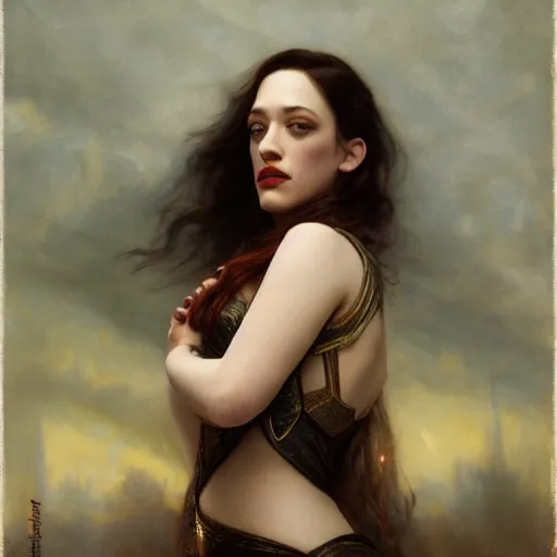 Image similar to kat dennings by gaston bussiere, bayard wu, greg rutkowski, giger, maxim verehin, greg rutkowski, masterpiece, sharp focus, cinematic lightning