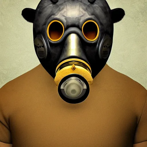 Prompt: portrait of bear beast-man wearing a gas mask, digital art, concept art, highly detailed, sharp focus
