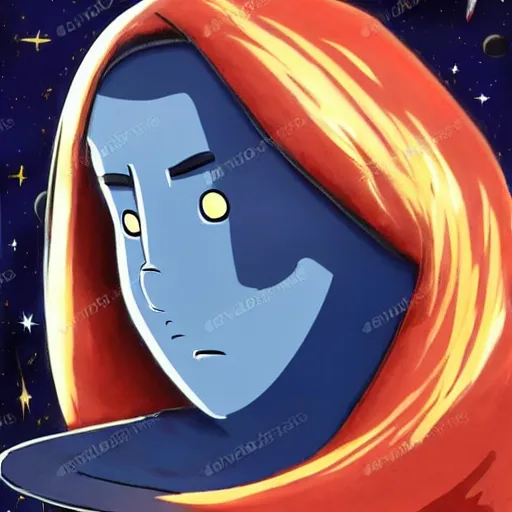 Image similar to Spirited away dark blonde guy with blue eyes in space