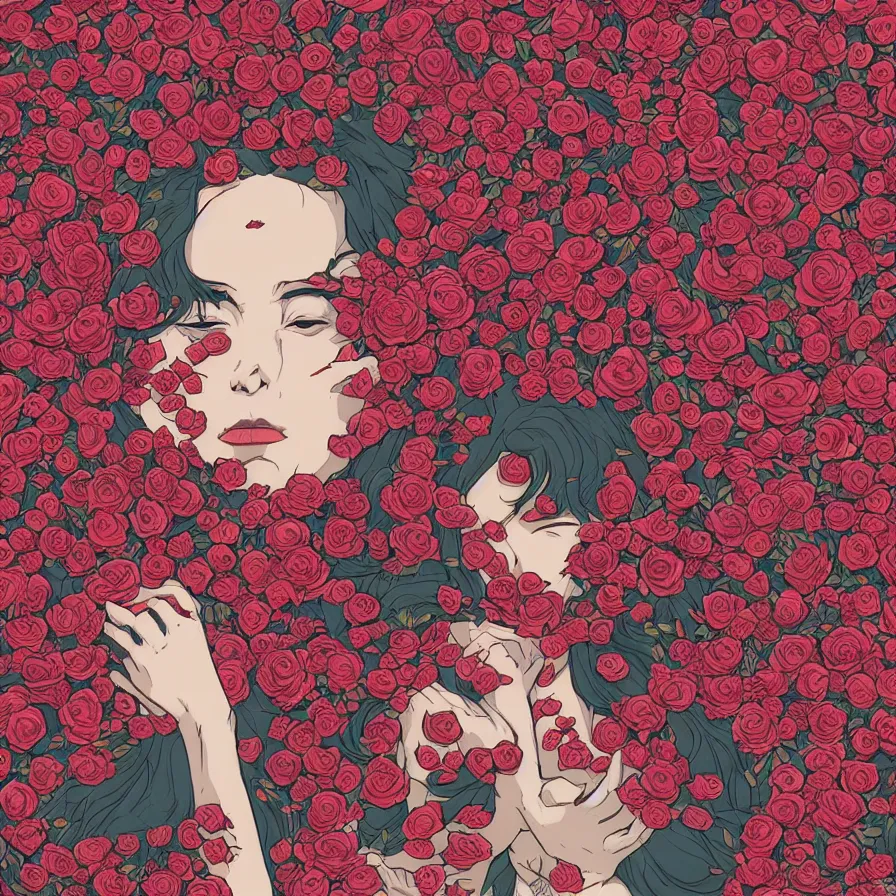 Image similar to queen covered in roses, satoshi kon, ethereal, glossy, laurie greasley, unconscious, illusions, intuition