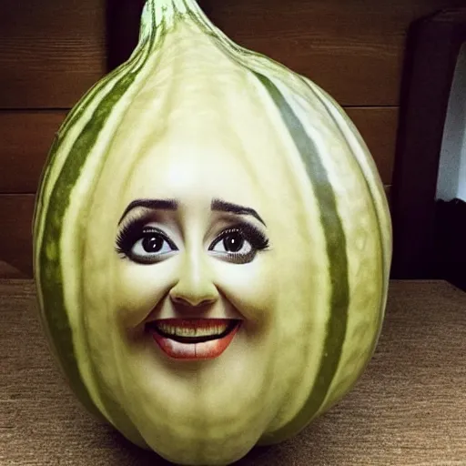 Image similar to a gourd shaped to look like the face of amber heard