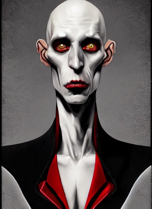 Prompt: a portrait of an extremely gaunt nosferatu esque vampire in a futuristic uniform, art by manuel sanjulian and tom bagshaw