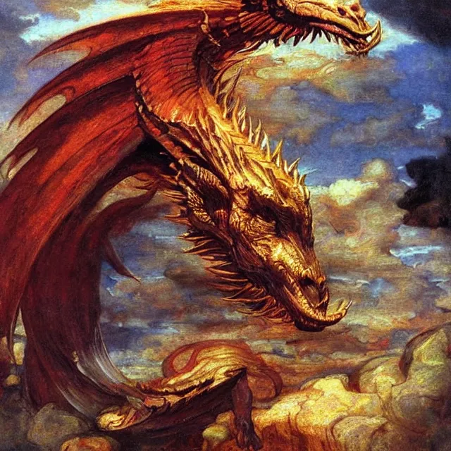 Prompt: draconic chimera gold scales divine wrath fierce fury chimera (gorgeous) by John William Waterhouse, oil painting award winning, chromatic aberration sharp colors