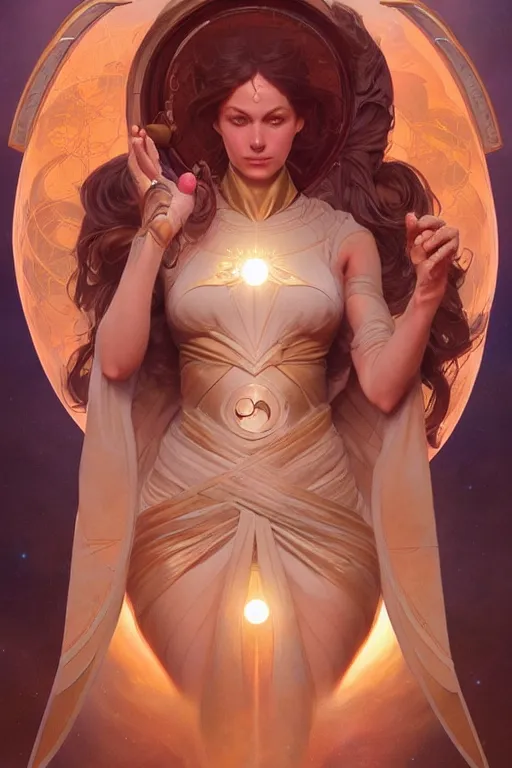 Image similar to goddess of space and time, accurate anatomy, only two hands, highly detailed, digital painting, artstation, concept art, smooth, sharp focus, illustration, Unreal Engine 5, 8K, art by artgerm and greg rutkowski and alphonse Mucha