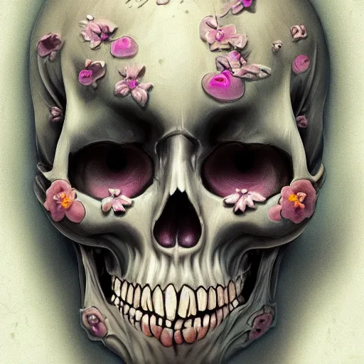 Image similar to digital art painting pastel goth aesthetic, creepy kawaii skull, highly detailed, highly intricate, artstation