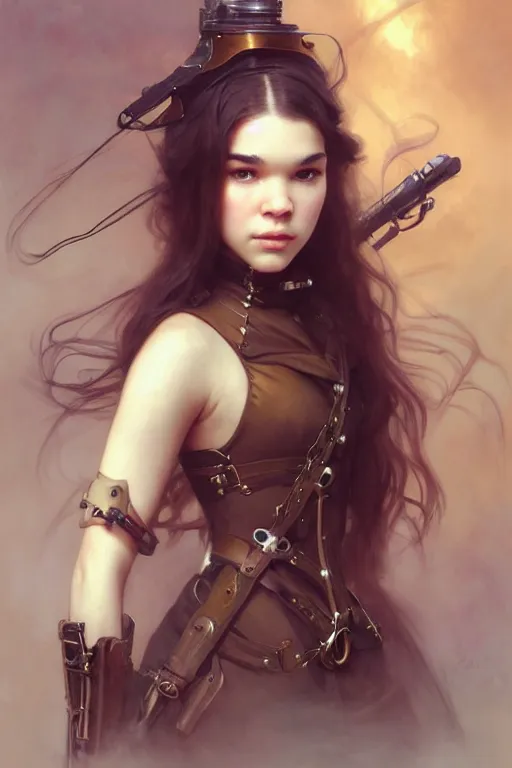 Image similar to hailee steinfeld as a steampunk woman with pale ski, intricate, elegant, digital painting, concept art, smooth, sharp focus, illustration, by ruan jia and mandy jurgens and william - adolphe bouguereau, artgerm