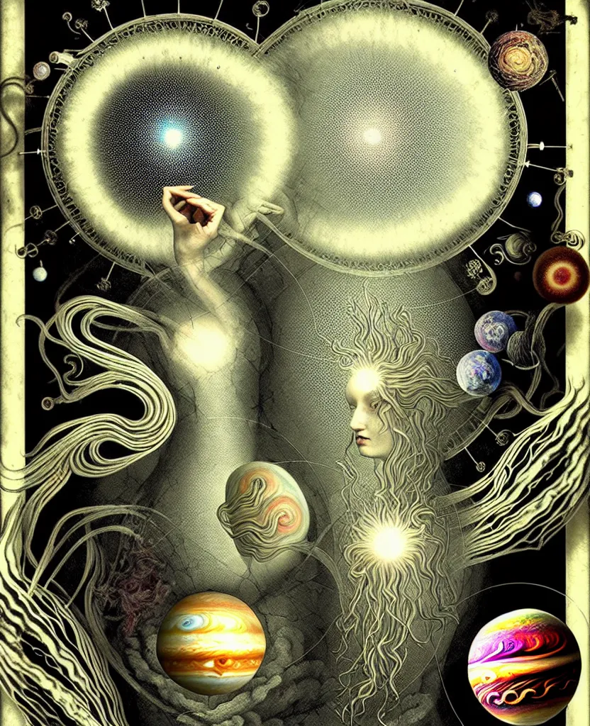 Prompt: whimsical uncanny creature radiates a unique canto'as above so below'ignited by the spirit of haeckel and robert fludd, breakthrough is iminent, glory be to the magic within, to honor jupiter, surreal collage alchemized by ronny khalil and stablediffusion