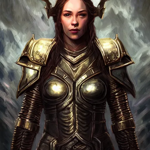 Prompt: unknown the elder scrolls vi character female portrait partially clothed in metal - plated battle armor, atmospheric lighting, painted, intricate, volumetric lighting, beautiful, rich deep colors masterpiece, sharp focus, ultra detailed by leesha hannigan, ross tran, thierry doizon, kai carpenter, ignacio fernandez rios