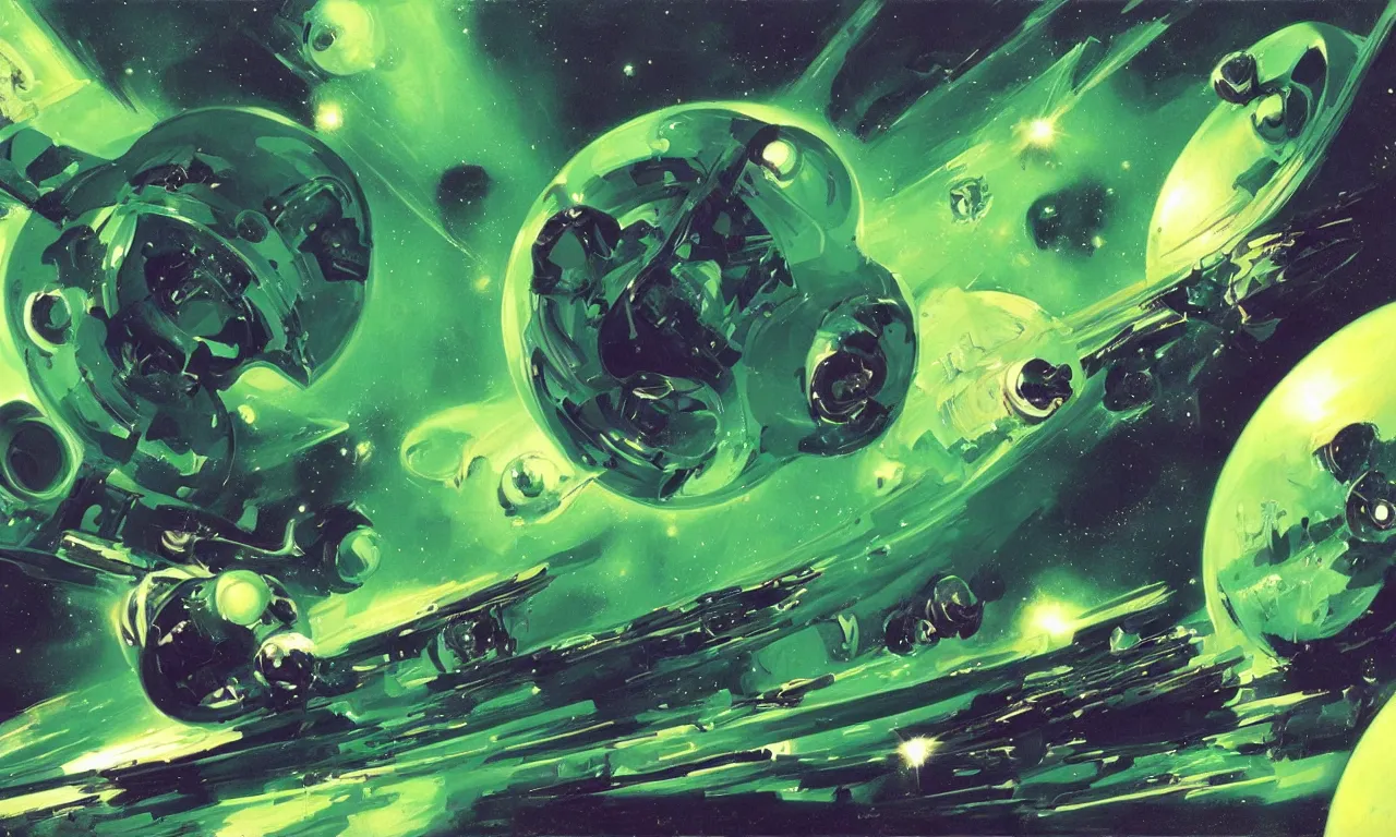 Image similar to Green nebula in deep space by Syd Mead, Federico Pelat