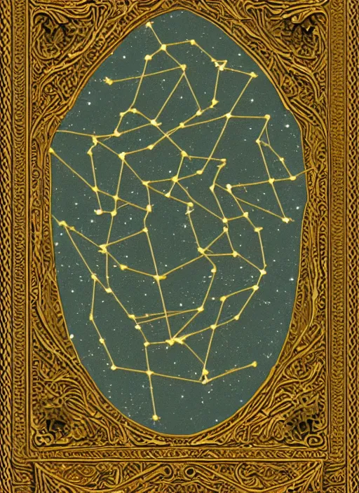 Image similar to a constellation card, about leo, high texture frosted background, fine pattern, rococo style, medieval style, by james jean and jung park, vertical line composition, center composition, parchment, cool, solemn, solemn, deep color, high precision, 4 k, wallpaper