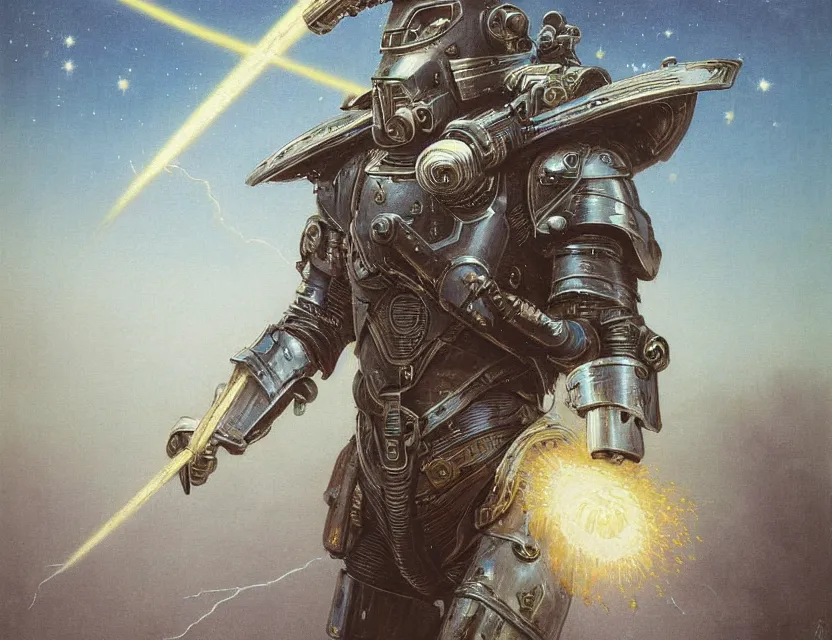Image similar to a detailed portrait painting of a bounty hunter in combat armour and visor. cinematic sci-fi poster. Flight suit, accurate anatomy. Samurai influence, fencing armour. portrait symmetrical and science fiction theme with lightning, aurora lighting. clouds and stars. Futurism by beksinski carl spitzweg moebius and tuomas korpi. baroque elements. baroque element. intricate artwork by caravaggio. Oil painting. Trending on artstation. 8k