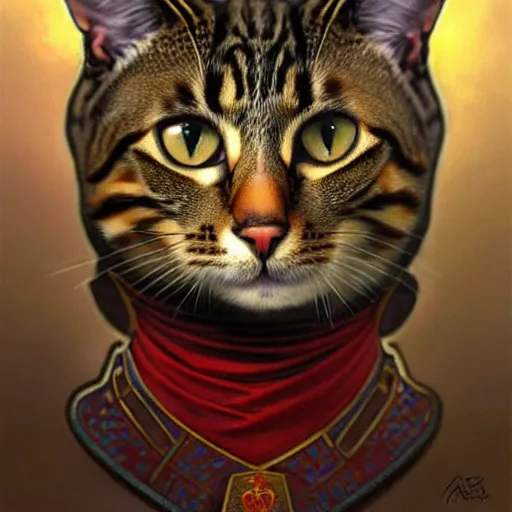 Prompt: a portrait of a cat, hero of the soviet union, upper half portrait, decorated with soviet motifs, intricate, elegant, highly detailed, symmetry, headpiece, digital painting, artstation concept art smooth sharp focus, illustration, art by artgerm and greg rutkowski alphonse mucha 8 k