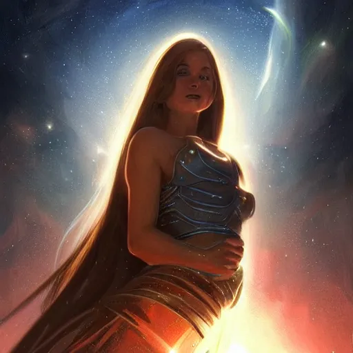 Image similar to epic portrait an starship being eaten by a space goddess, beauty, pretty face, glossy skin, stars, glowing, digital painting, artstation, concept art, soft light, hdri, smooth, sharp focus, illustration, fantasy, intricate, elegant, highly detailed, D&D, matte painting, in the style of Greg Rutkowski and Alphonse Mucha and artemisia, 8k, highly detailed, jurgens, rutkowski, bouguereau, pastoral, rustic, georgic