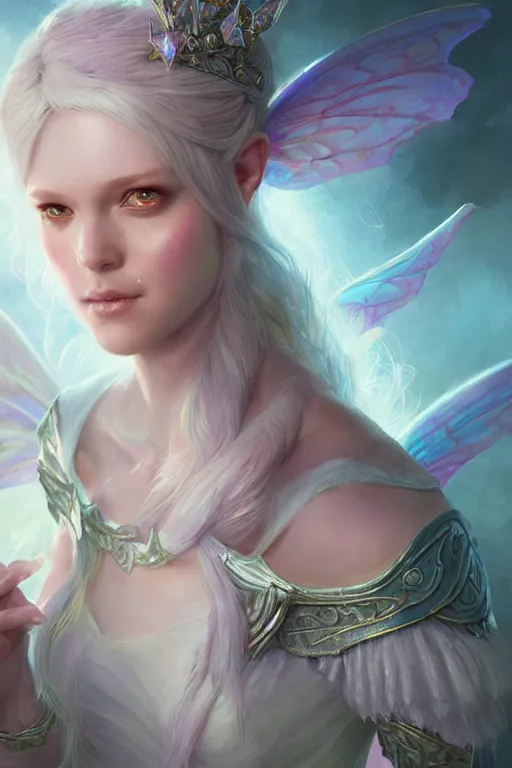 Image similar to fairy princess, highly detailed, d & d, fantasy, highly detailed, digital painting, trending on artstation, concept art, sharp focus, illustration, art by artgerm and greg rutkowski and magali villeneuve