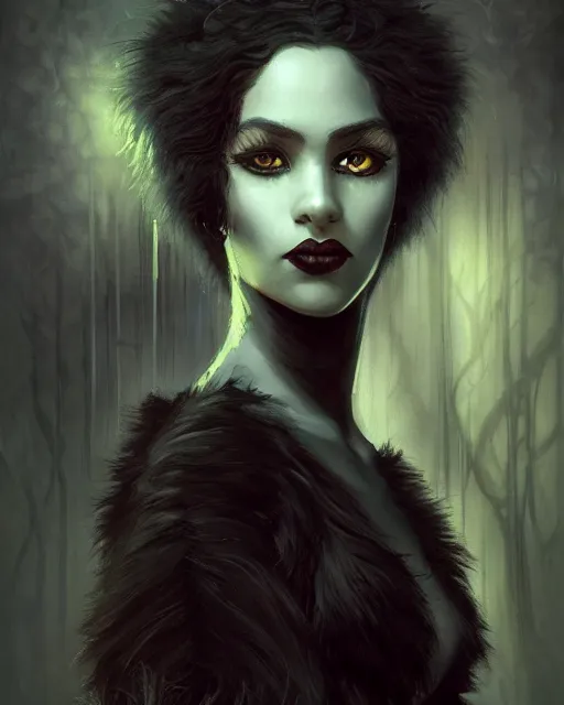 Image similar to a portrait of black furry shadow nightmare monster hybrid human in a background of deep shadows, illustration, dramatic lighting, soft details, painting oil on canvas, art nouveau, octane render, HDR, 4k, 8k, HD, by Edmund Blair Leighton, Brom, Charlie Bowater, trending on artstation, Tom Bagshaw, faces by otto Schmidt