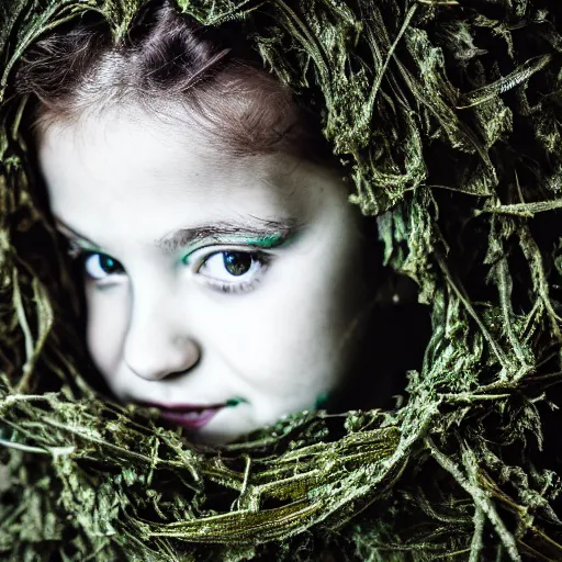 Prompt: a girl wrapped in seaweed, photograph, 4 k