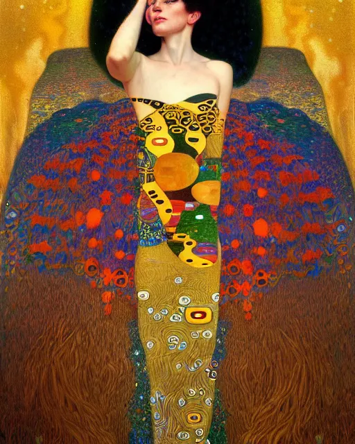 Prompt: nature cat portrait an oil painting splashes with many colors and shapes by gustav klimt greg rutkowski and alphonse mucha, polycount, generative art, psychedelic, fractalism, glitch art