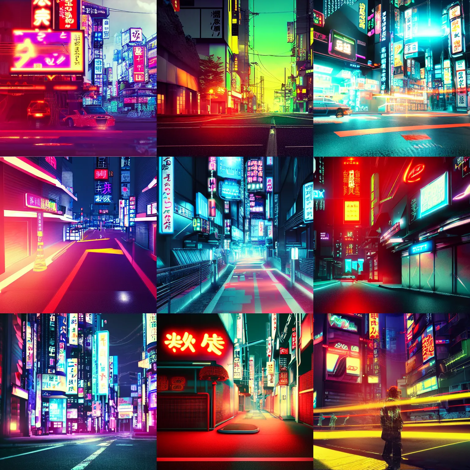 Prompt: japan cyber punk, night vibes, neon lit, cinematic lighting, octane render, 4 k, dark