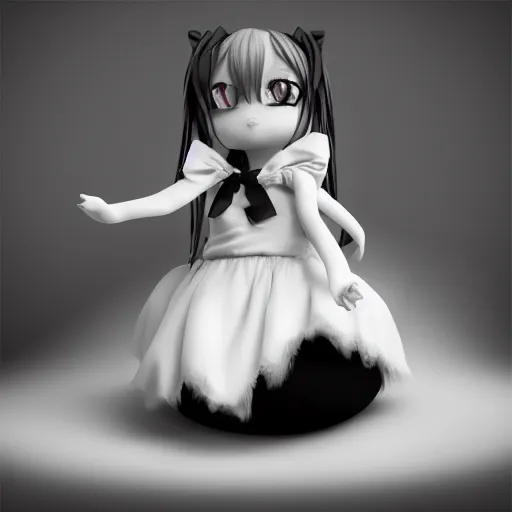 Prompt: cute fumo plush of a girl with a dark secret, black and white, lit from below, vray