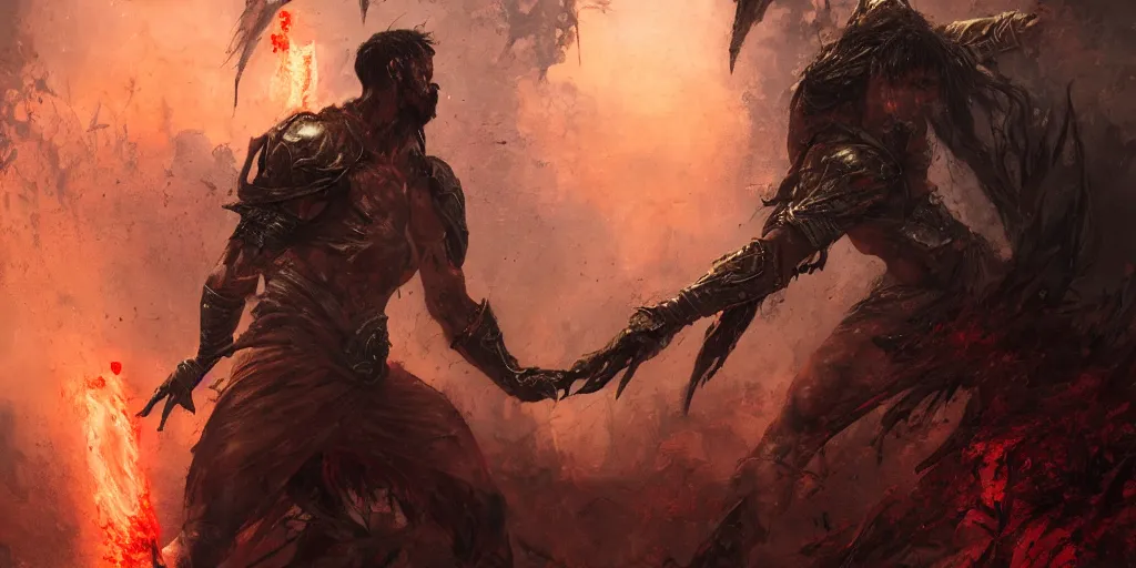 Prompt: mortal combat, dramatic, bloody scene, dark background, portrait 4 / 3, high detail, greg rutkowski, james gurney, gene wolfe, gustave dore, jesper ejsing, rhads, makoto shinkai, ilya kuvshinov