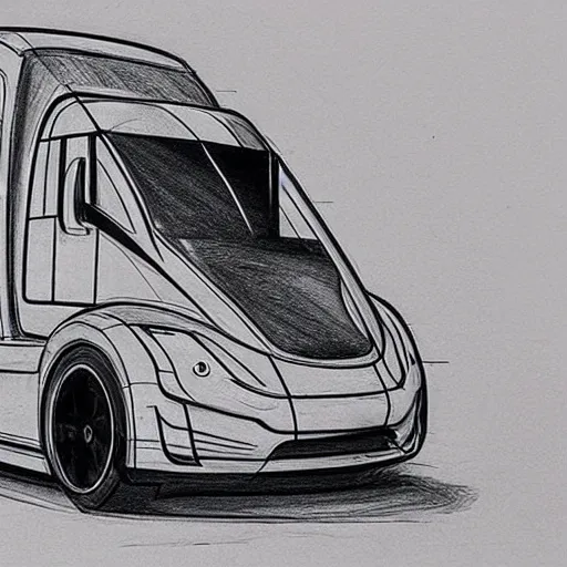 Image similar to handmade sketching of a tesla truck, made during the renaissance, sketch, hd