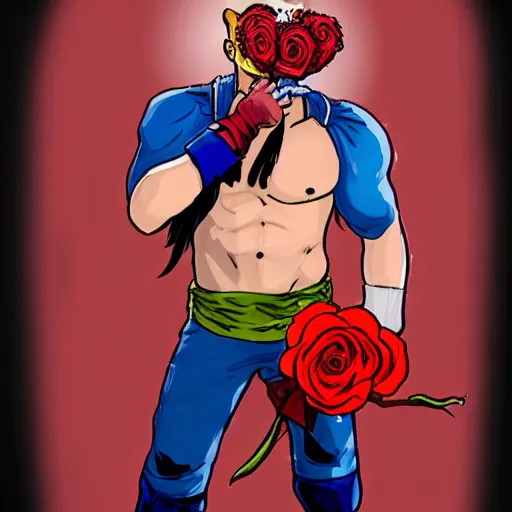 Vega from street fighter holding a rose, in the style