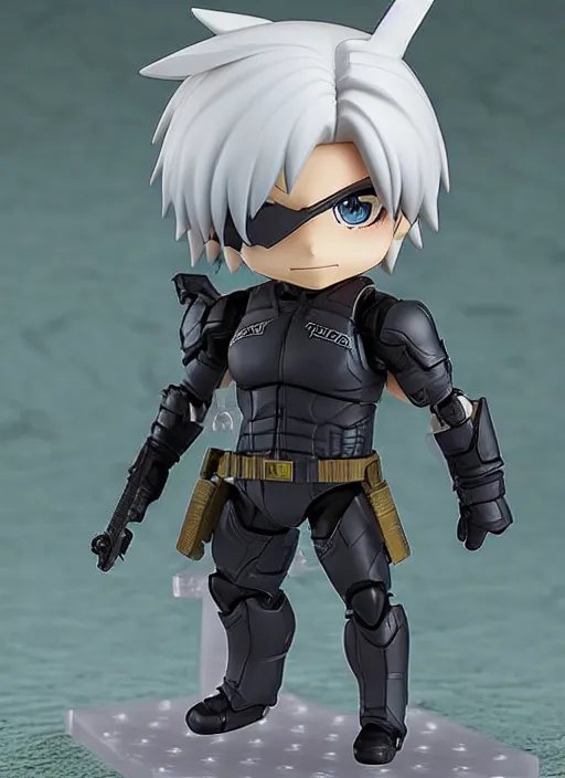 Image similar to a nendoroid of a raiden, metal gear solid, detailed product photo