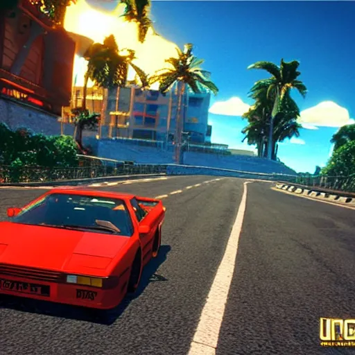 Image similar to SEGA outrun 1986, unreal engine, hdr