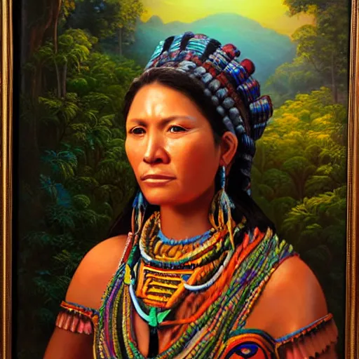 Image similar to portrait of a mayan woman ( 3 5 ) from mesoamerica, an oil painting by ross tran and thomas kincade