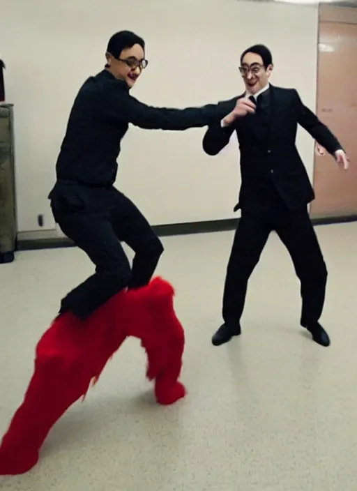 Prompt: a photo of filthy frank dancing next to goji