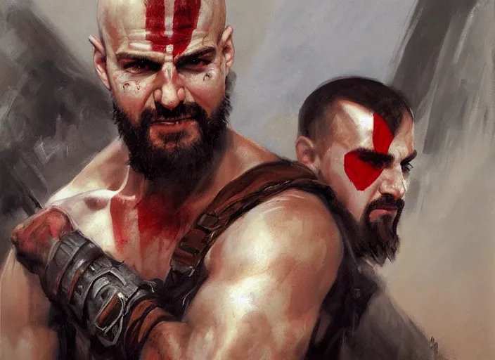 Prompt: a highly detailed beautiful portrait of tom cruise as kratos, by gregory manchess, james gurney, james jean