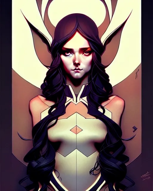 Image similar to artgerm, joshua middleton comic cover art, full body pretty even rachel wood elf, symmetrical eyes, symmetrical face, long curly black hair, beautiful forest, chiral lighting