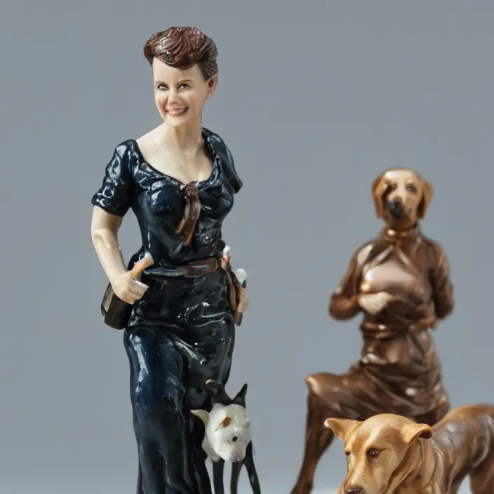 Image similar to 80mm resin detailed miniature of a Woman with a Dog, Product Introduction Photos, 4K, Full body, simple background